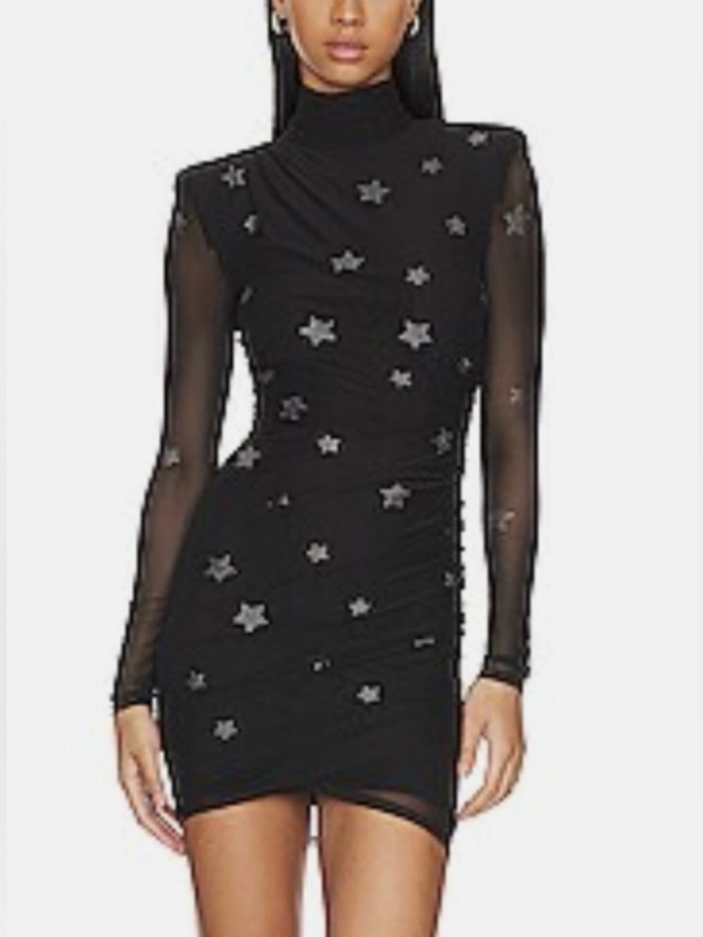 cinq a sept Black Long Sleeve Star-Embroidered Mini Dress